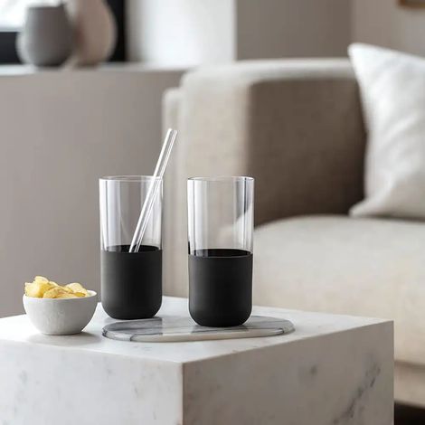 Villeroy & Boch - Manufacture Rock set di bicchieri da long drink, 4 pz., cristallo con fondo nero opaco, capacità 300 ml (1/3)