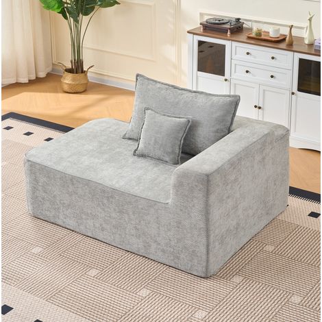 Chaise longue 105x29x41 cm grigio in ciniglia con cuscino, tasche laterali e senza montaggio (1/5)