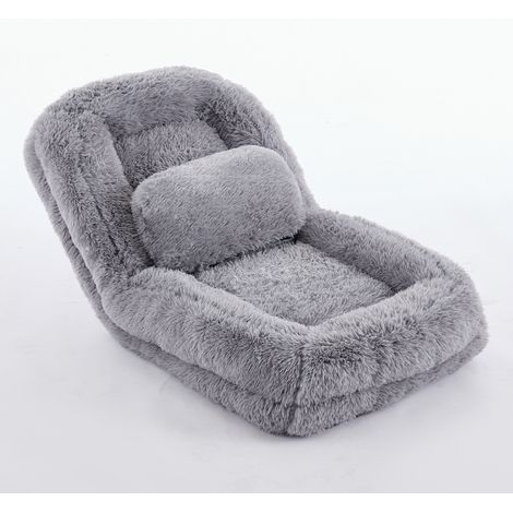 Klappbares Bodensofa 5-fach verstellbar aus Kunstfell 102 x 89 x 88 cm hellgrau MODENUIT (1/5)