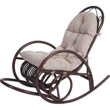 Fauteuil à bascule HWC-C40, fauteuil pivotant, fauteuil en rotin, marron - rembourrage crème (1/5)