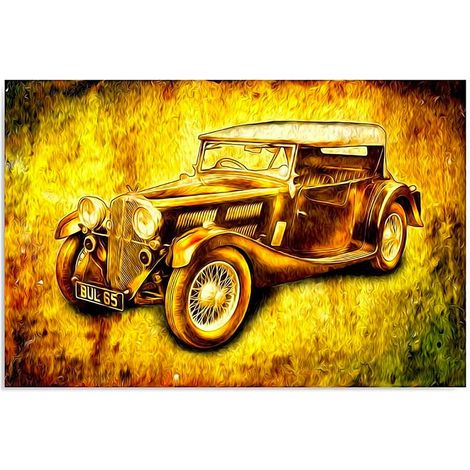 Tableau bois voiture rétro - 100 x 70 cm (1/4)