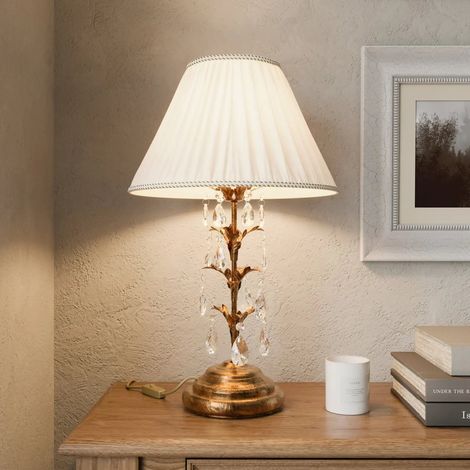 [NEUWERTIG] B-Ware Euluna Tischleuchte Teresa M. Kristallen Und Textilschirm Deko Schreibtischlampe