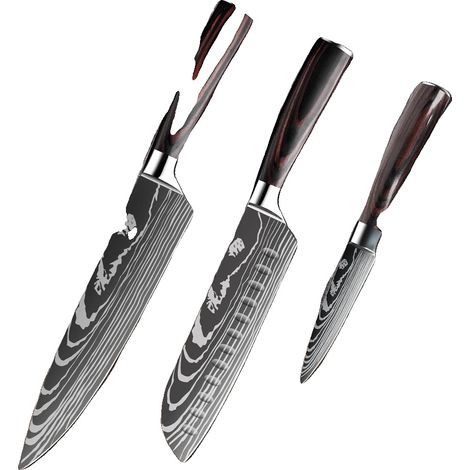 Juego de cuchillos de chef, Material de la hoja: Acero inoxidable, Longitud de la hoja: 20 cm, Longitud del mango: 13,2 cm, Ángulo de la hoja: 60°, Número de piezas: 3 (1/5)
