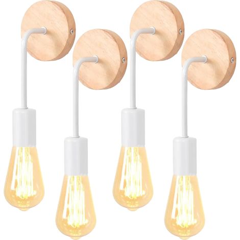 Lot de 4 appliques murales en métal, appliques murales d'intérieur industrielles, ampoule non incluse, luminaire mural Vintage E27, blanc (1/5)