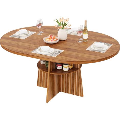 Table ronde extensible 110-150 x 110 x 77,5 cm pour 2 à 8 personnes, plateau MDF et rangement intégré, idéale cuisine ou salle à manger  CHICFURN (1/5)