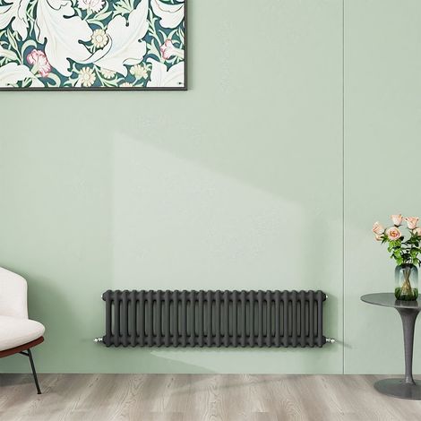 AICA 300x1190mm Anthracite Horizontal Traditional Radiator Cast Iron 2 Column Heating UK