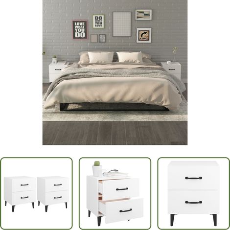 vidaXL Industrieller Nachttisch - Nachttische 2 Stk. Weiß 40x35x47,5 cm (1/5)