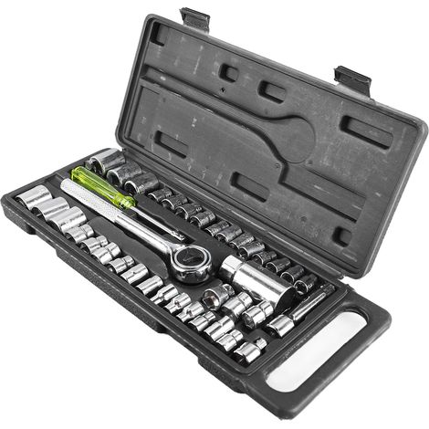 Coffret d'outils de mécanicien 40 pièces en acier au carbone, rangement facile, douilles pour la réparation et l'entretien à domicile et en atelier (1/5)
