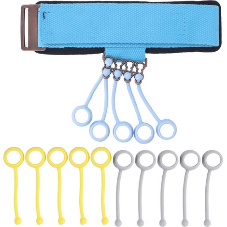 Exerciceur de doigts en silicone réglable bleu avec sangle de poignet, renforce la préhension et améliore la souplesse des mains. (1/5)