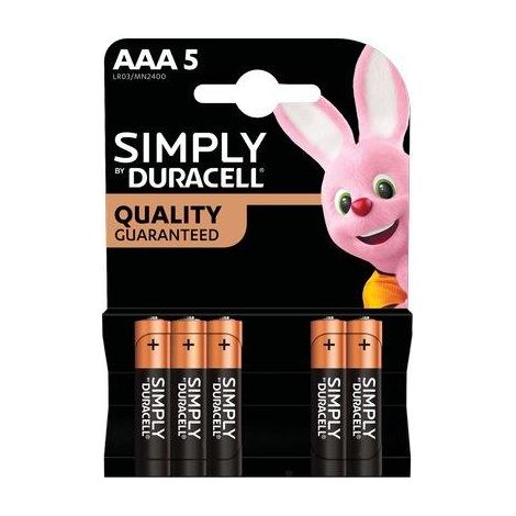 PILA MINI STILO AAA SIMPLY DURACELL - ALCALINA VOLT 1,5 CF=PZ 5- 10 confezioni