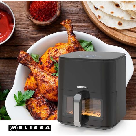 MELISSA Digitale Heißluftfritteuse XL / 5 l / 60-min Timer / 8 Voreinstellungen / Sichtfenster / Schwarz