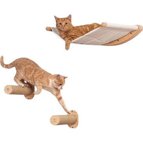 Muro de escalada para gatos, 55 x 46 cm, diseño de tres niveles, soporta hasta 35 kg, tela y madera de alta calidad, adecuado para gatos medianos y grandes. (1/5)