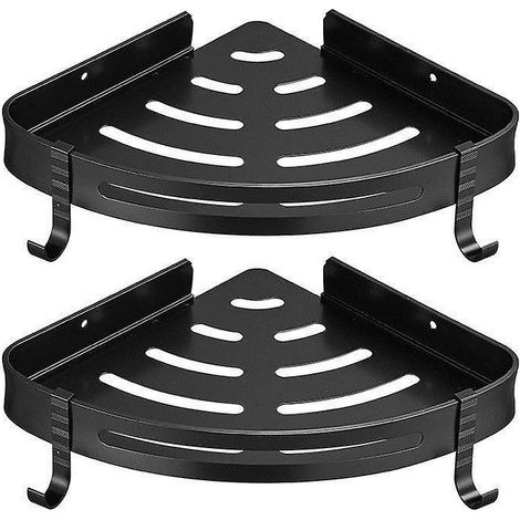 2 Pices (noir)etagre De Douche D'angle Sans Perage En Aluminium Pour Douche Support Antirouille Articles De Salle De Bains (1/5)