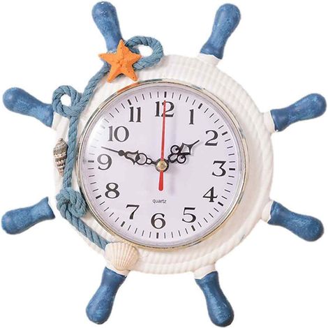 Horloge décorative de plage sur le thème maritime, horloge décorative sur le thème de l'océan, décoration de roue de voilier (couleur aléatoire) (1/5)