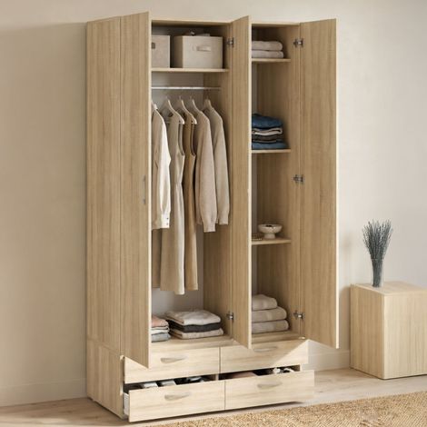 Dmora - Guardaroba 3 ante Randazzo, Mobile camera da letto, Cabina armadio portabiti, Armadio appendiabiti, 111x52 h214 cm, Rovere (1/5)