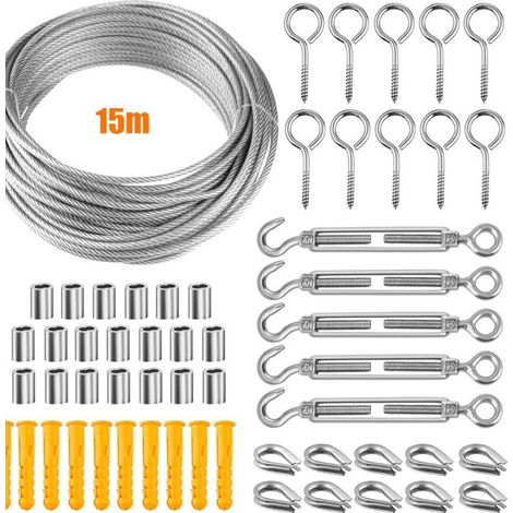 Corde en acier inoxydable, corde à linge en acier inoxydable, corde à linge extérieure, câble en acier pour extérieur (15 mètres) (1/5)