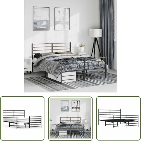 The Living Store Bettgestell mit Kopf- und Fußteil Metall Schwarz 135x190 cm - Metallbettfgestell - Doppelbett - Boxspringbett - Schlafzimmermöbel - Schwarzes Bettgestell (1/5)