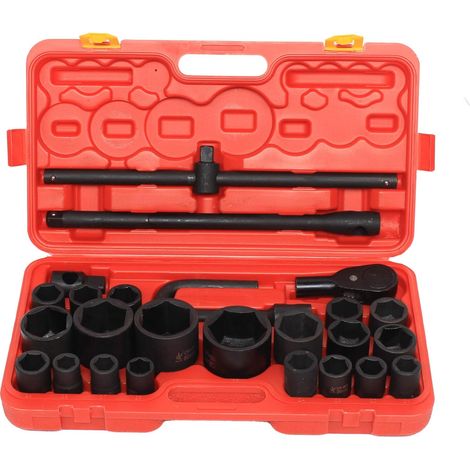 26-Tlg 3/4" & 1" Pouce 21-65mm Jeu De Douilles,Coffret Cliquet Pour Camion,Coffret Douille Poids Lourd,Douilles Voiture Clés à - (1/5)
