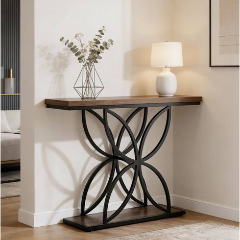 Tavolo consolle industriale MDF metallo nero marrone OKMYHOME (1/5)