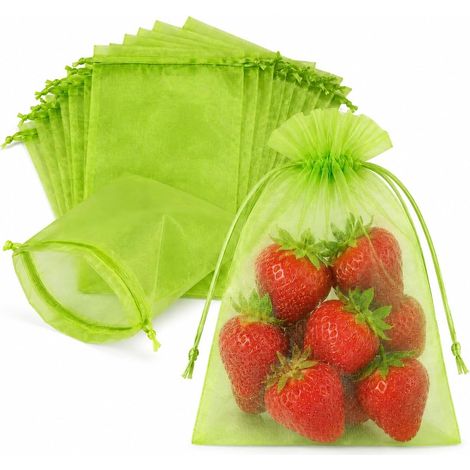 Sachets de protection fruits 15x20 cm, lot de 60, en organza résistant et respirant, anti-insectes et oiseaux, avec cordon. (1/5)