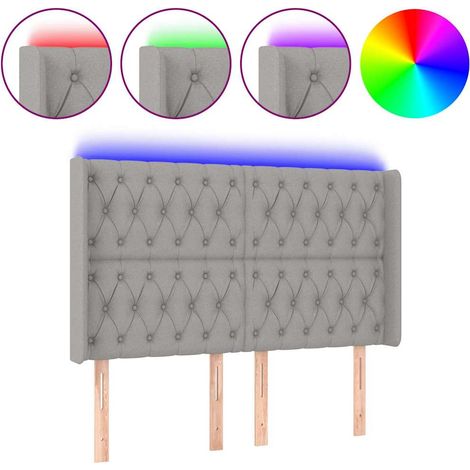 Tête de lit à LED avec oreilles réglable en hauteur tissu gris clair 147 x 16 x 118/128 cm, 20.95kg (1/5)