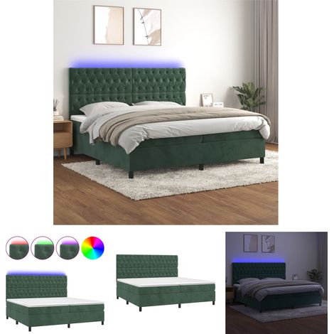 Bettgestell mit Matratze & LED,Betten für Erwachsene,Boxspringbett,Schlafzimmerbett Dunkelgrün 200x200 cm Samt -Maison 12898 (1/5)