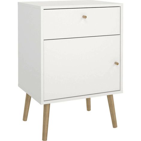 Dmora - Comodino Theodora, Comò basso, Tavolino da notte, Mensola da letto, 50x39 h72 cm, Bianco