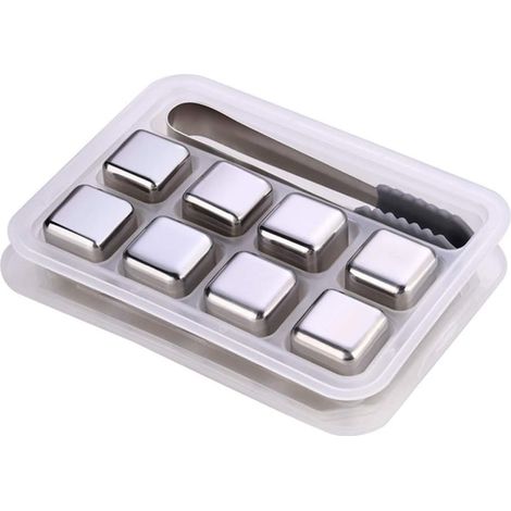 Coffret cadeau de luxe Whiskey Stones - 8 glaçons réutilisables en acier inoxydable avec pinces de barman et compartiment congélateur (1/5)