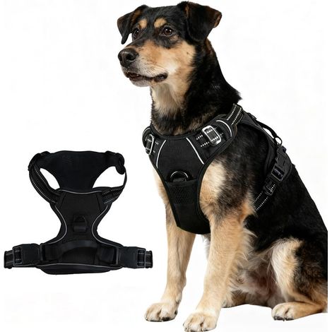 Harnais pour chien taille moyenne, anti-tir réfléchissant, moyen et grande taille, convient pour la marche, la course, l'entraînement (noir, M) (1/5)