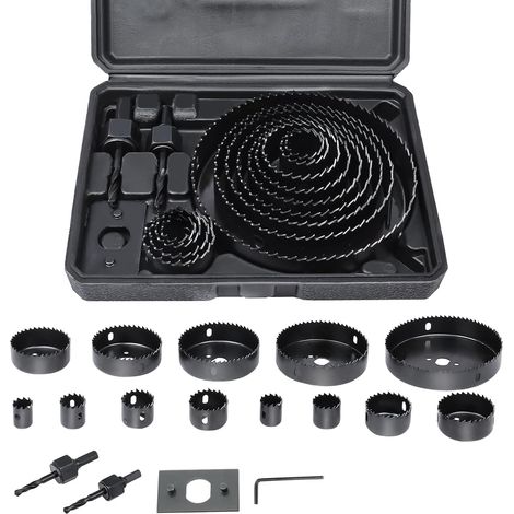 Set di seghe a tazza FreeTec per legno, set di punte da trapano da 19 mm a 127 mm, seghe a tazza in acciaio al carbonio per legno, cartongesso, plastica, PVC, tubi, 16 pezzi, 13 seghe (1/5)