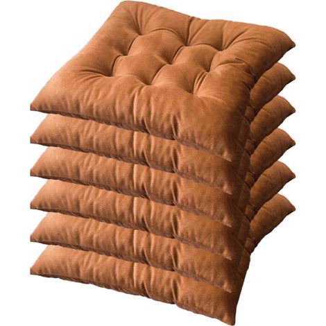 Lot de 6 Coussins de Chaise 40 x 40 x 4.5 cm, Coussin Chaise Exterieur Coussin de Jardin Idéal, Galette Chaise Polyester,Café (1/5)