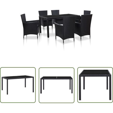 The Living Store Ensemble à manger d'extérieur 7 pcs Résine tressée Noir - Salon De Jardin - Ensemble Salon De Jardin - Meubles De Jardin - Table De Jardin - Chaises De Jardin (1/5)