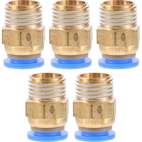 Lot de 5 Raccords Rapides Droits pour Tuyaux D'air 1/4 Pouce Filetage Extérieur en Cuivre Sertissage Abs Adaptés pour Souffleur et Cloueur Pneumatique (1/5)