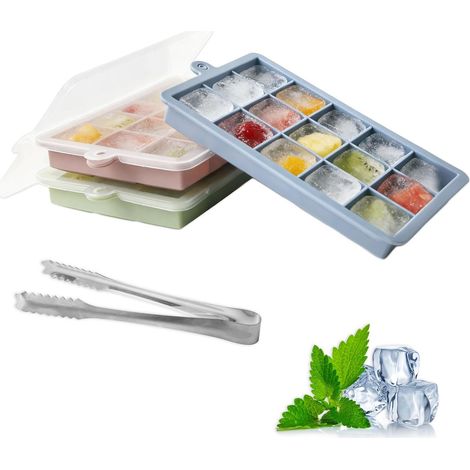 Bac à glaçons en silicone avec couvercle, lot de 3  Bac à glaçons à 15 compartiments carrés en silicone, sans BPA, idéal pour les cocktails à base de whisky (1/5)