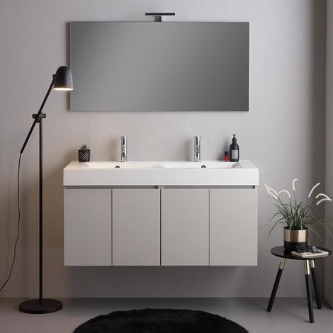 Mobile Bagno 120Cm 4 Ante Grigio Perla, Doppio Lavabo E Specchio 120X60  Vittoria (1/5)