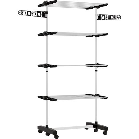 Stendino Verticale 4 Ripiani Regolabili 142x55x172 cm in Acciaio e Plastica Nero e Argento (1/5)