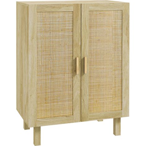 Designer-Sideboard im böhmischen Rattan-Stil mit Doppeltüren und 3 Einlegeböden – Hohes Aufbewahrungsmöbel 73 x 41 x 102 cm