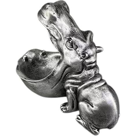 Porte-bijoux figurine hippopotame, décoration de table pour salon, argent (1/4)
