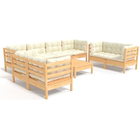 Muebles de jardín 9 pzas y cojines madera maciza de pino crema vidaXL (1/5)