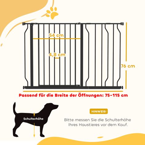 Hunde-Absperrgitter, Klemmmontage, verstellbare Länge, Stahl/ABS, 75-115 x 76cm, Schwarz (1/5)