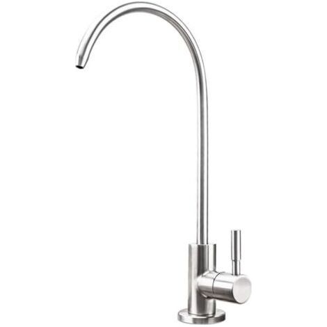 QORVA-Robinet d\'eau potable pour évier de cuisine, robinet de filtre à eau pour système d\'osmose inverse ou de filtration d\'eau, en acier inoxydable (1/4)