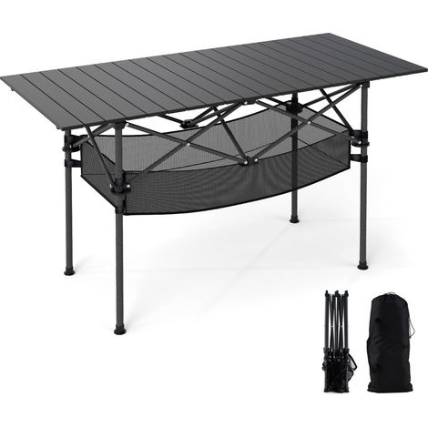 Tavolo da campeggio pieghevole 119 x 55 x 69 cm leggero e robusto per picnic e barbecue alluminio nero 200013914