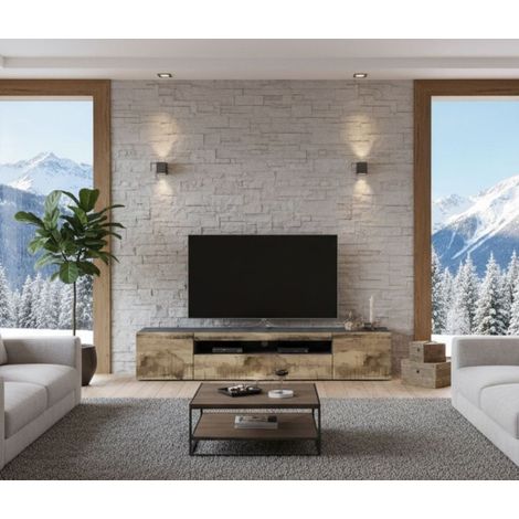 Dmora - Mueble de televisión Dmarso, Aparador bajo para salón con 3 puertas, base soporte TV, 100% Made in Italy, cm 200x40h37, Pizarra y Arce (1/4)