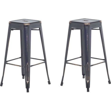 Lot 2 Chaises Tabourets de Bar Industriels en Acier Noir Doré 76 cm Empilables et Pratiques pour Cuisine ou Salle à Manger au Design Moderne Beliani