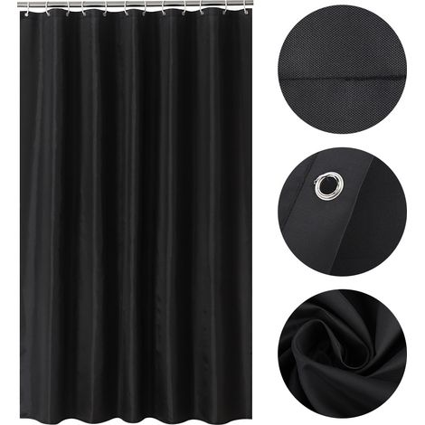 Rideau de Douche Noir Motif Géométrique Imperméable avec Anneaux Inclus (1/5)