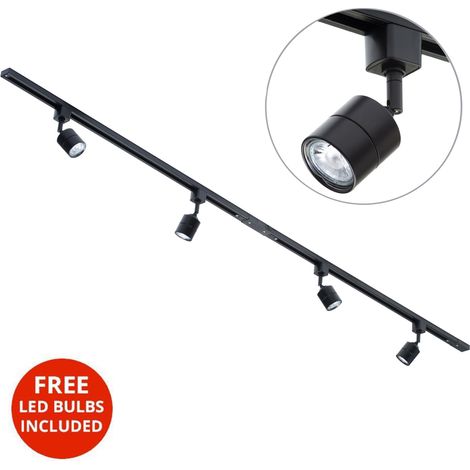 Litecraft 2M Kitchen Track Light With 4 Soho Fixture & LED Bulbs - Black