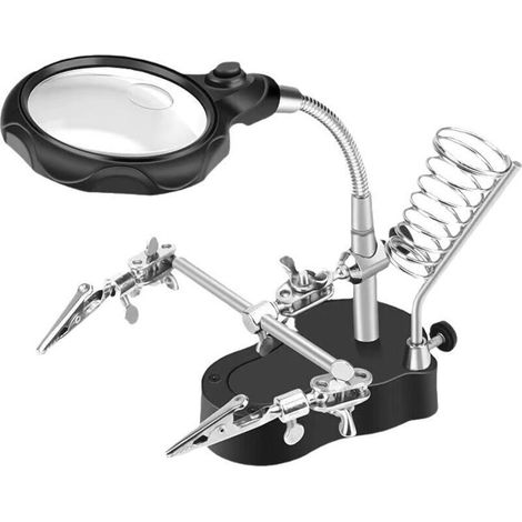 Troisieme Main Maquette avec Lampe Etabli LED, Loupe et Support Fer à Souder - Loupe 3X / 5X - 3 eme Main Ajustable avec Pinces Crocodiles - Réparation Bijoux et Électroniques (1/5)