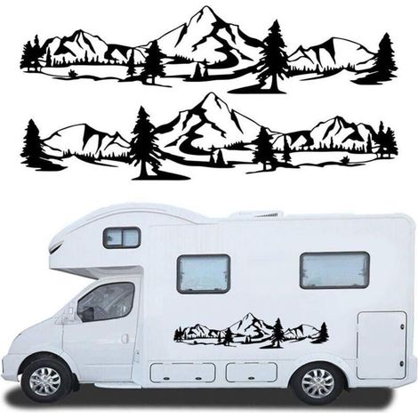 Autocollants décoratifs universels en vinyle pour camping-car, camionnette, caravane - Motif de montagne (1/4)