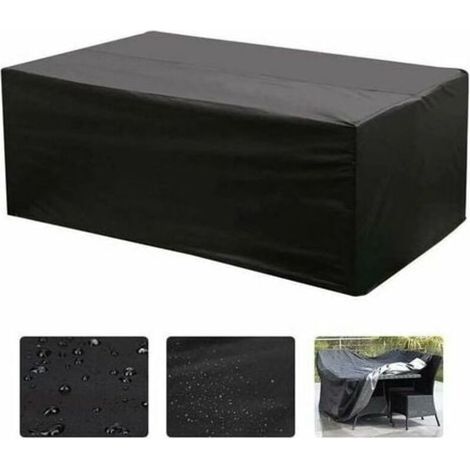 Housse Salon de Jardin 213X132X74cm Exterieur Etanche Coupe-Vent Poussière Tissu 210D Oxford Noir Housses de Meubles avec Boucle de Verrouillage Bâche de Protection pour Table Chaise Mobilier,