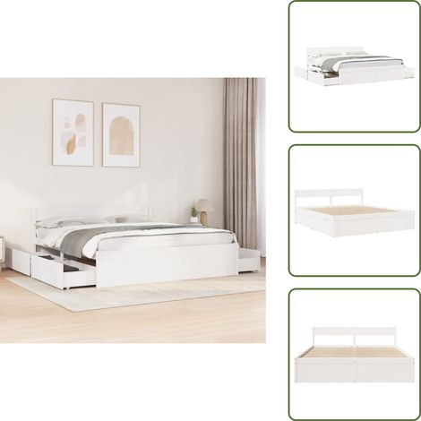 Massivholzbett ohne Matratze Weiß 180x200 cm Kiefernholz - Massivholzbette - Kiefernholzbette - Doppelbett - Weißes Bett - Bett Mit Schubladen (1/5)